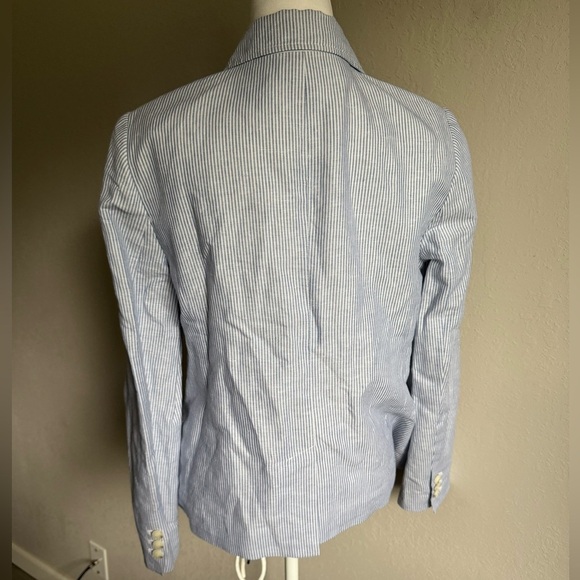 Talbots Blue White Stripe Linen Blend Lightweight Blazer Women 8 Academia Career - Picture 5 of 6